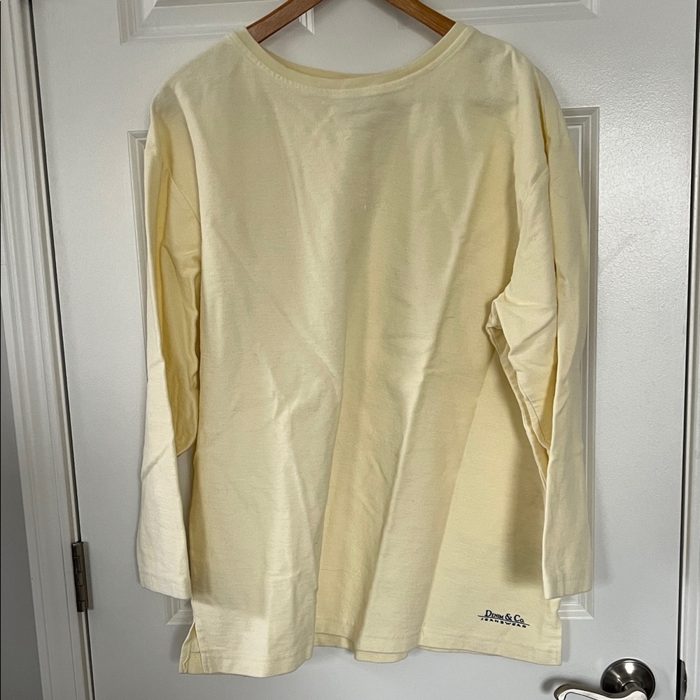 Denim&Co Soft Yellow Cotton Relaxed Fit Sweatshirt - Size 1X